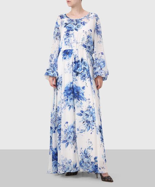 Flower printed maxi dress in white 