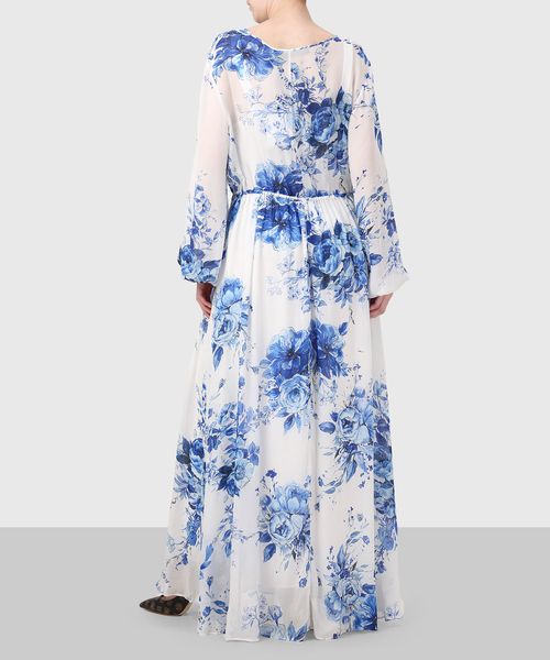 Flower printed maxi dress in white 