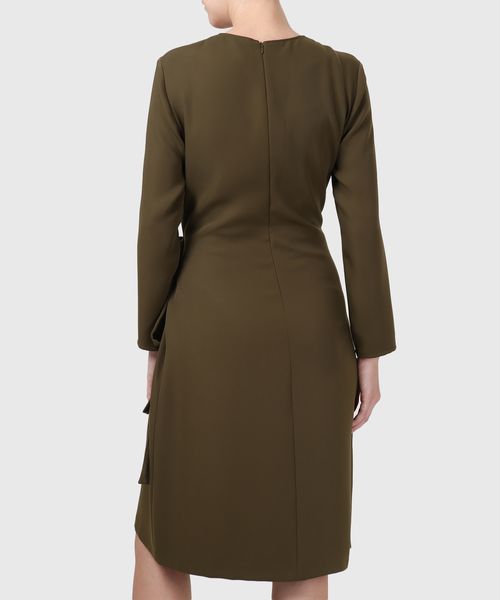 Pleated midi dress in khaki | Premium 