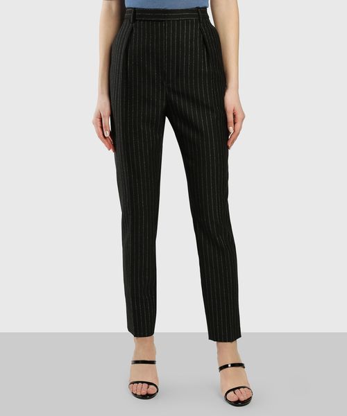 womens black striped trousers